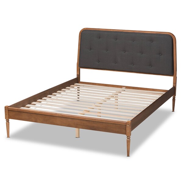 Baxton Studio Diantha Traditional Dark Grey Fabric Upholstered and Walnut Brown Finished Wood Platform Bed-Full - 192-11492-ZORO