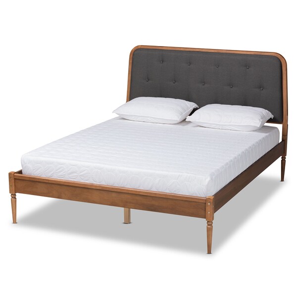 Baxton Studio Diantha Traditional Dark Grey Fabric Upholstered and Walnut Brown Finished Wood Platform Bed-Full - 192-11492-ZORO