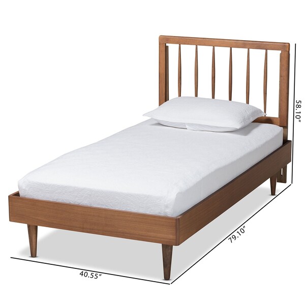 Baxton Studio Sora Mid-Century Modern Ash Walnut Finished Wood Twin Size Platform Bed - 180-11108-11158-ZORO