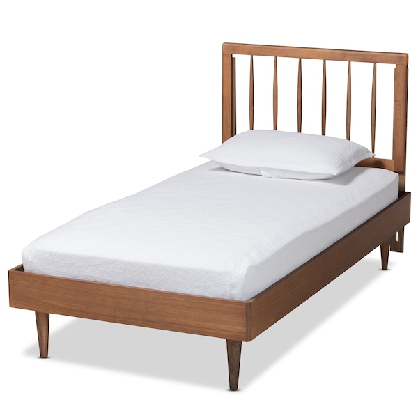 Baxton Studio Sora Mid-Century Modern Ash Walnut Finished Wood Twin Size Platform Bed - 180-11108-11158-ZORO