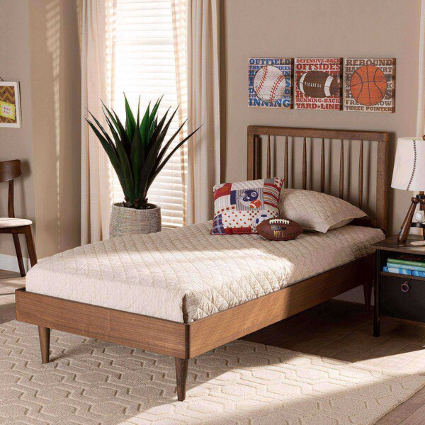 Baxton Studio Sora Mid-Century Modern Ash Walnut Finished Wood Twin Size Platform Bed - 180-11108-11158-ZORO