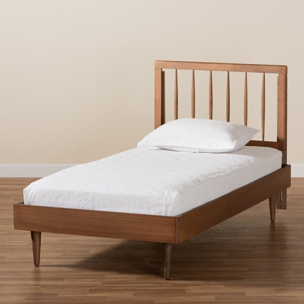 Baxton Studio Sora Mid-Century Modern Ash Walnut Finished Wood Twin Size Platform Bed - 180-11108-11158-ZORO