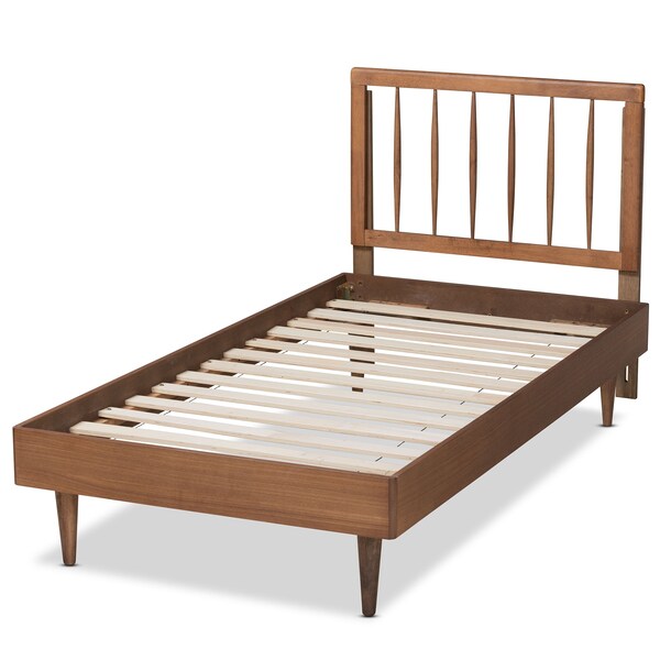 Baxton Studio Sora Mid-Century Modern Ash Walnut Finished Wood Twin Size Platform Bed - 180-11108-11158-ZORO