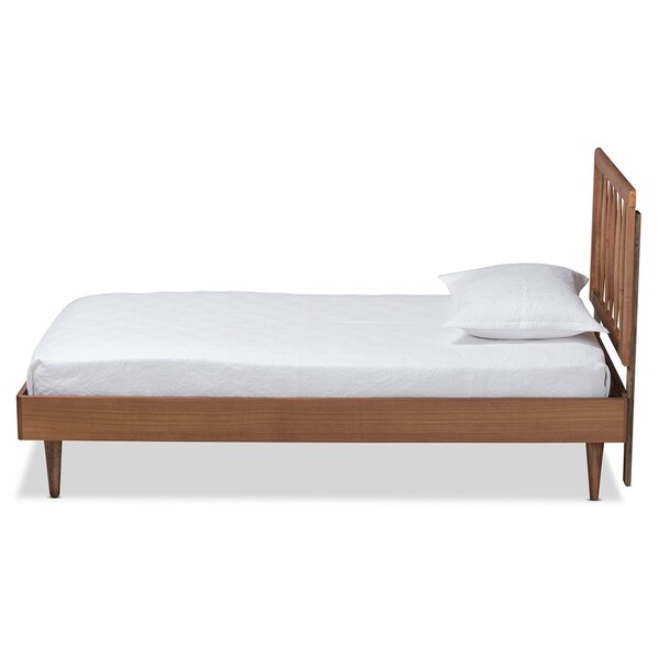 Baxton Studio Sora Mid-Century Modern Ash Walnut Finished Wood Twin Size Platform Bed - 180-11108-11158-ZORO