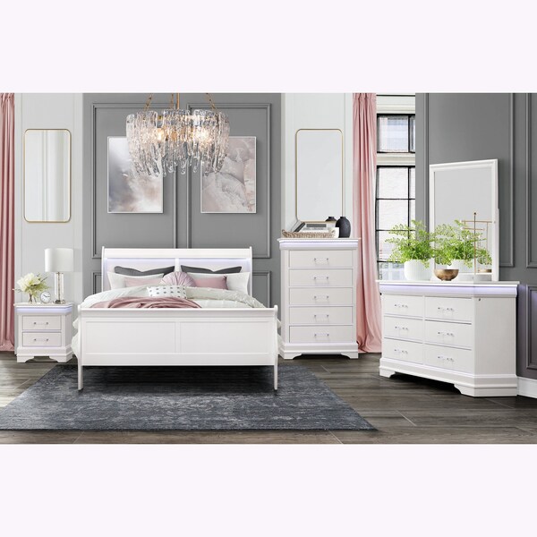 Global Furniture Usa Traditional Glam Crisp White W/ LED Charlie White Full Bed Group With Led - 2782