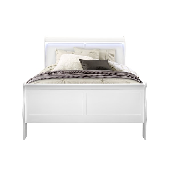Global Furniture Usa Traditional Glam Crisp White W/ LED Charlie White Full Bed Group With Led - 2782