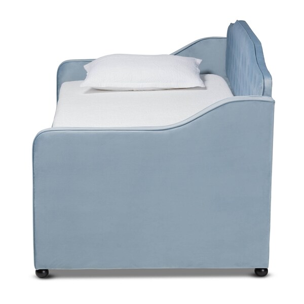 Baxton Studio Freda Blue Velvet Upholstered and Tufted Twin Size Daybed with Trundle - 163-10329