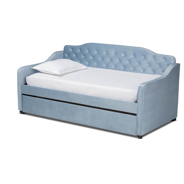Baxton Studio Freda Blue Velvet Upholstered and Tufted Twin Size Daybed with Trundle - 163-10329
