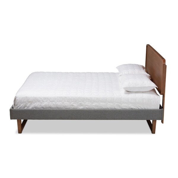 Baxton Studio Ayla Grey Upholstered Walnut Finished Wood Full Size Platform Bed - 156-9413-9428