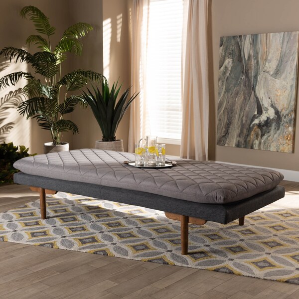 Baxton Studio Marit Mid-Century Grey Upholstered Walnut Finished Wood Daybed - 158-9616