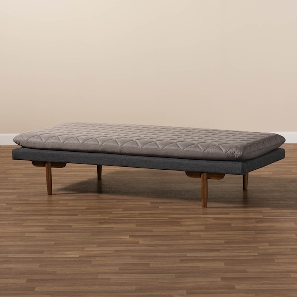 Baxton Studio Marit Mid-Century Grey Upholstered Walnut Finished Wood Daybed - 158-9616