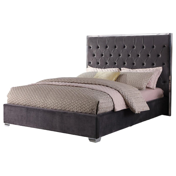 Best Master Furniture Kressa Upholstered Velour King Bed, Dark Grey - 1520 EK BED DARK GREY