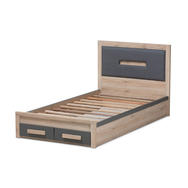 Baxton Studio Pandora Grey and Brown 2-Drawer Twin Size Storage Platform Bed - 141-7960