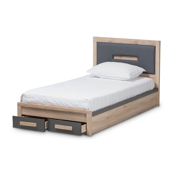 Baxton Studio Pandora Grey and Brown 2-Drawer Twin Size Storage Platform Bed - 141-7960