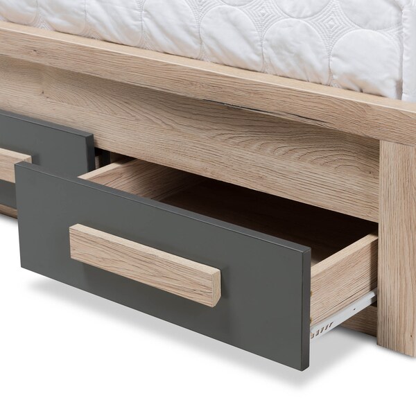 Baxton Studio Pandora Grey and Brown 2-Drawer Twin Size Storage Platform Bed - 141-7960