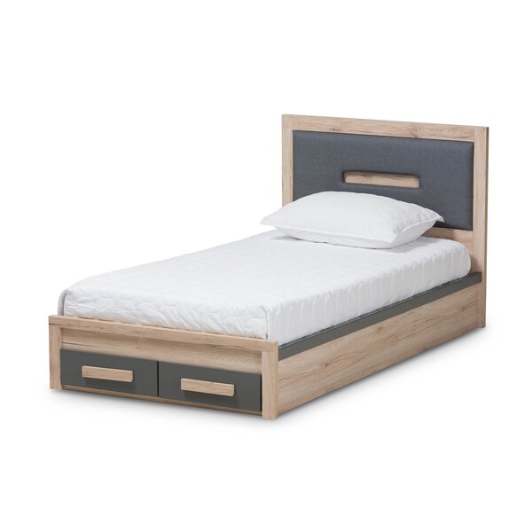 Baxton Studio Pandora Grey and Brown 2-Drawer Twin Size Storage Platform Bed - 141-7960