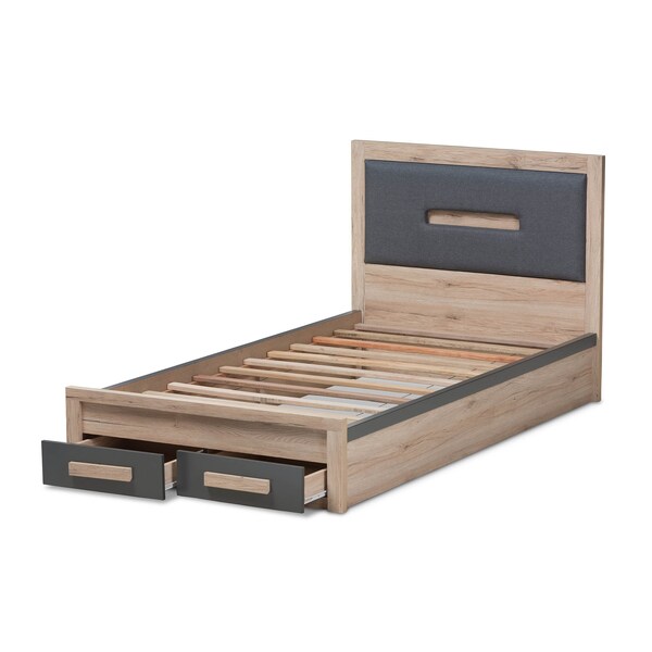 Baxton Studio Pandora Grey and Brown 2-Drawer Twin Size Storage Platform Bed - 141-7960