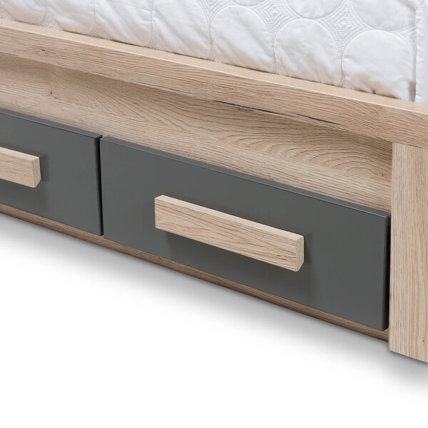 Baxton Studio Pandora Grey and Brown 2-Drawer Twin Size Storage Platform Bed - 141-7960