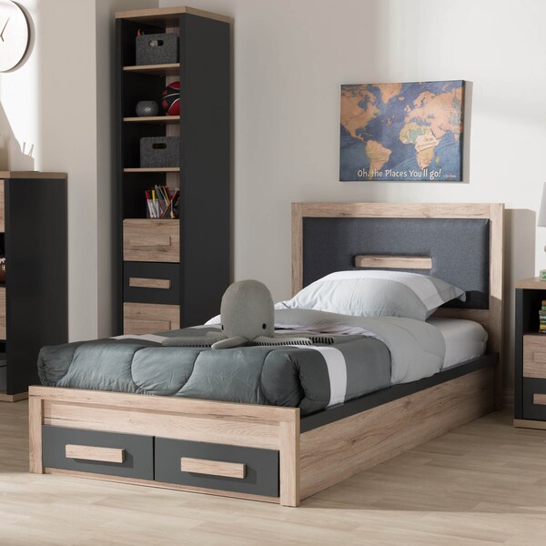 Baxton Studio Pandora Grey and Brown 2-Drawer Twin Size Storage Platform Bed - 141-7960