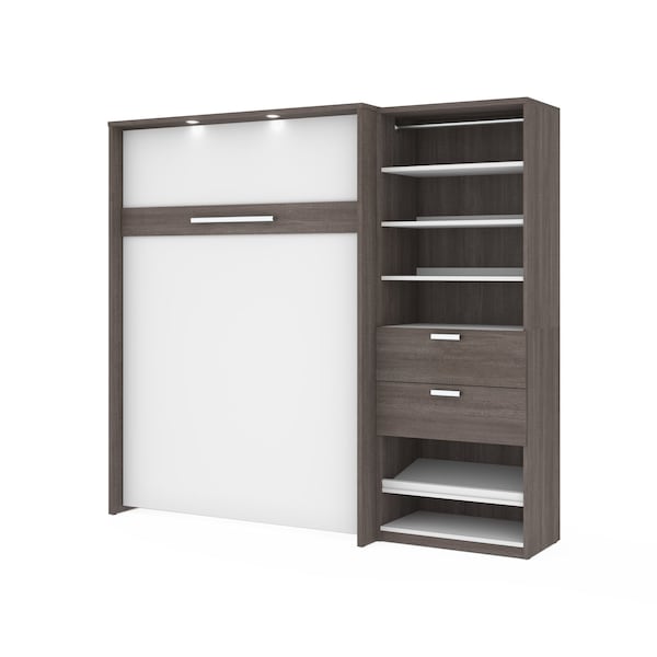 Bestar Cielo Full Murphy Bed and Shelving Unit with Drawers (89W), Bark Grey & White - 80892-47