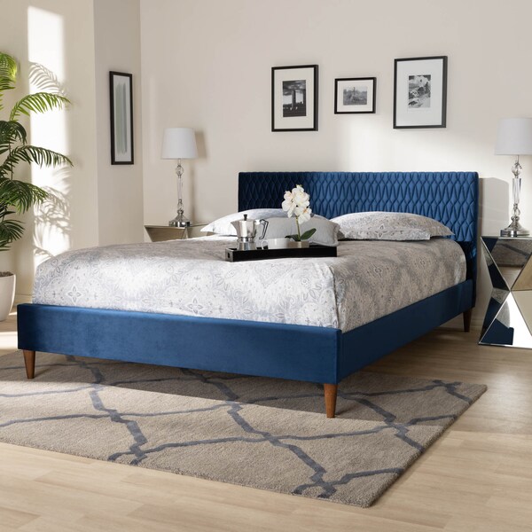 Baxton Studio Frida Royal Blue Velvet Upholstered Full Size Bed - 157-9570