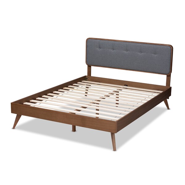 Baxton Studio Dilara Dark Grey Upholstered Walnut Finished Full Size Platform Bed - 156-9407-9437