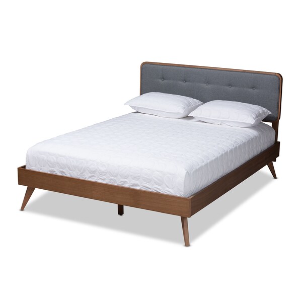 Baxton Studio Dilara Dark Grey Upholstered Walnut Finished Full Size Platform Bed - 156-9407-9437
