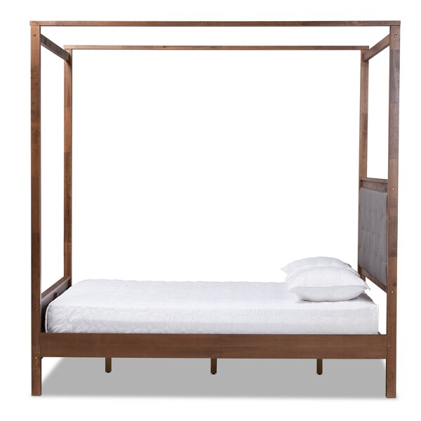 Baxton Studio Natasha Grey Upholstered and Walnut Wood King Size Platform Bed - 165-10717