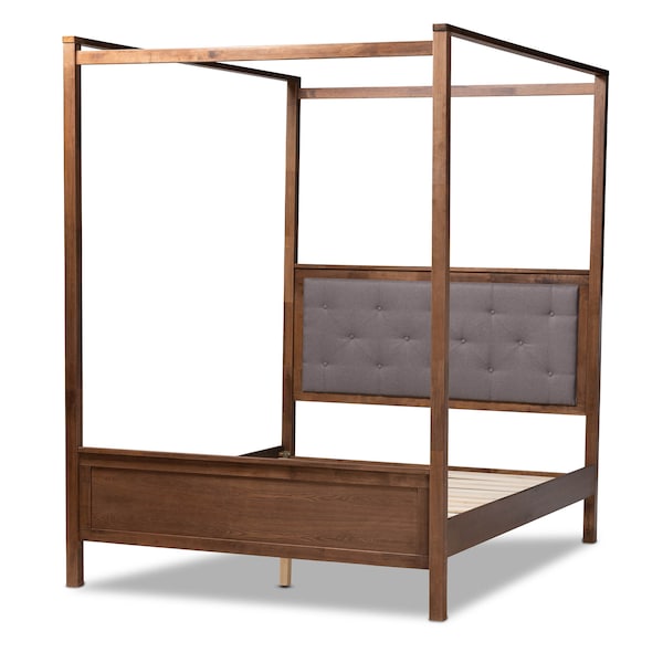 Baxton Studio Natasha Grey Upholstered and Walnut Wood King Size Platform Bed - 165-10717