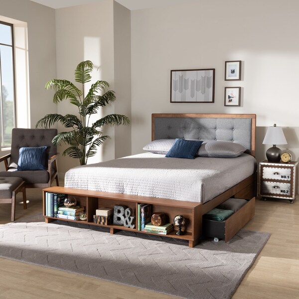 Baxton Studio Cosma Ash Walnut Wood 4-Drawer Full Size Platform Storage Bed - 173-9431-10668