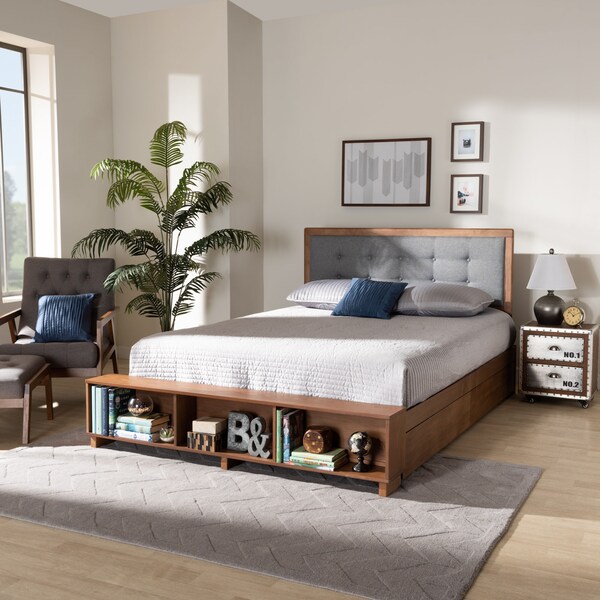 Baxton Studio Cosma Ash Walnut Wood 4-Drawer Full Size Platform Storage Bed - 173-9431-10668