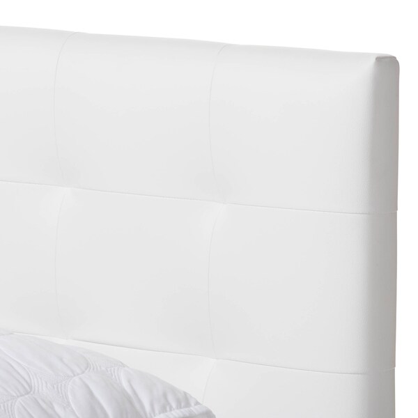 Baxton Studio Mitchell Wood White Faux Leather Dark Metal Queen Size Platform Bed - 136-7351