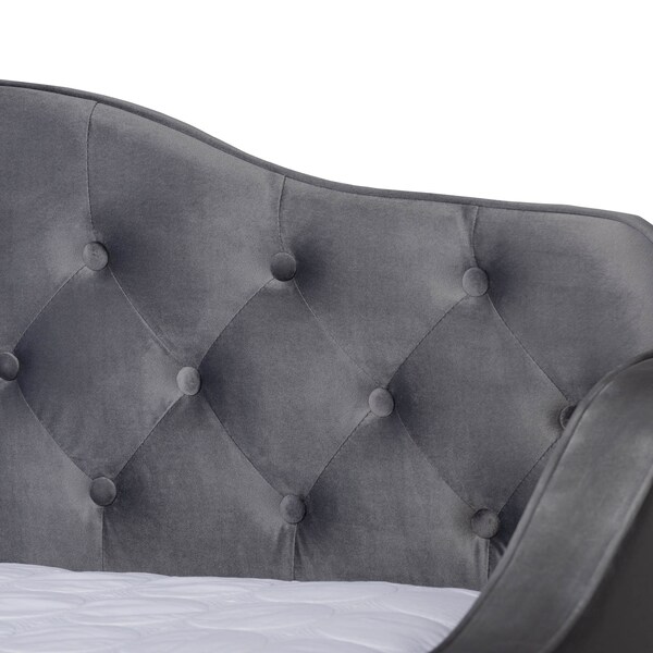 Baxton Studio Freda Grey Velvet and Button Tufted Queen Size Daybed with Trundle - 164-10411