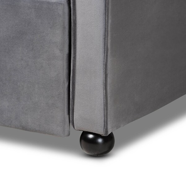 Baxton Studio Freda Grey Velvet and Button Tufted Queen Size Daybed with Trundle - 164-10411