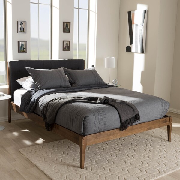 Baxton Studio Clifford Dark Grey and Wood Finish King Size Platform Bed - 135-7383