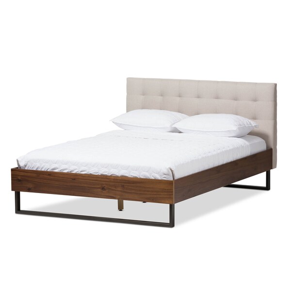 Baxton Studio Mitchell Wood Beige Dark Metal King Size Platform Bed - 136-7357