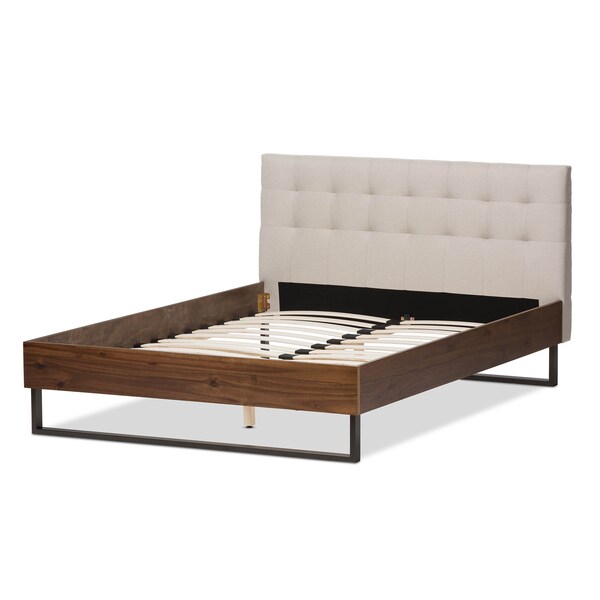 Baxton Studio Mitchell Wood Beige Dark Metal King Size Platform Bed - 136-7357