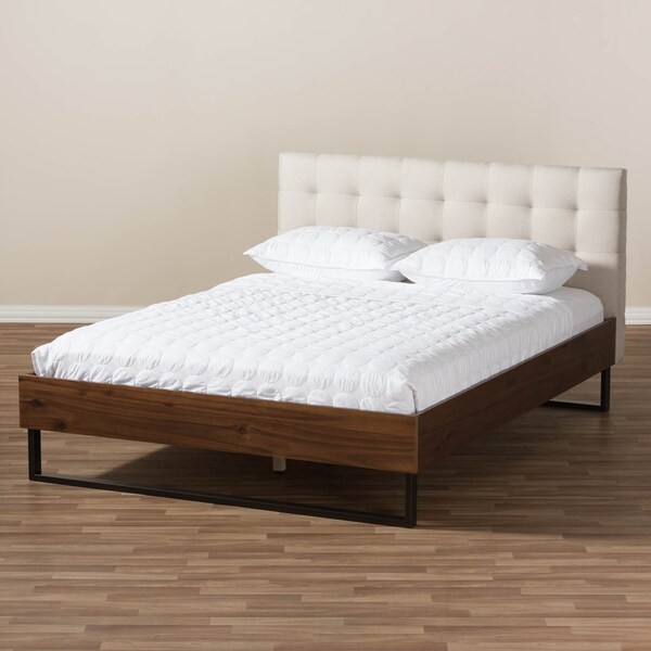 Baxton Studio Mitchell Wood Beige Dark Metal King Size Platform Bed - 136-7357