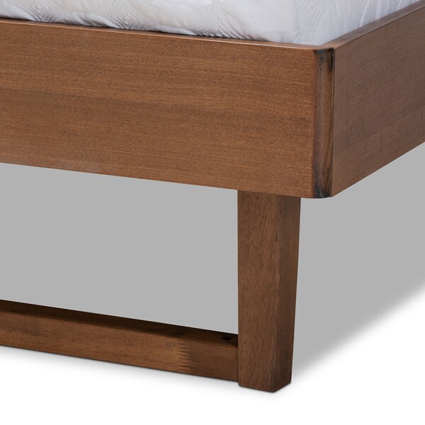 Baxton Studio Natalia Dark Grey Upholstered and Walnut Wood Queen Size Platform Bed - 167-9411-9438
