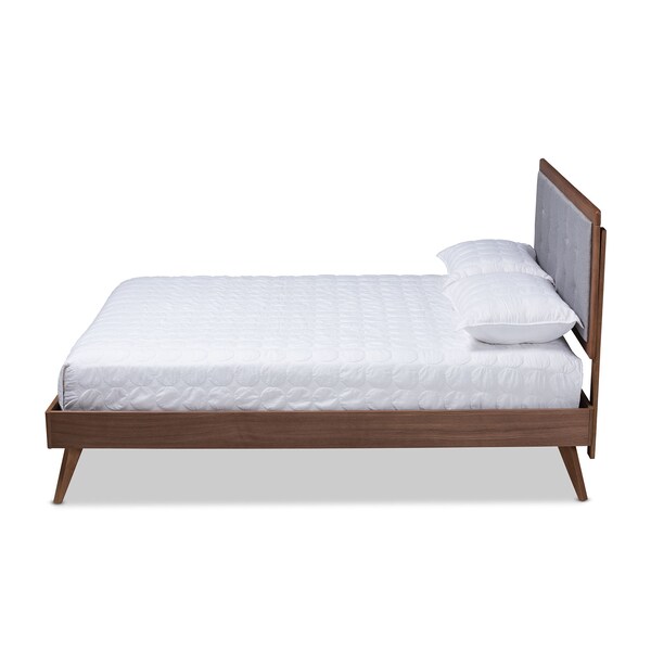 Baxton Studio Ines Light Grey Upholstered Walnut Finished King Size Platform Bed - 156-9409-9436