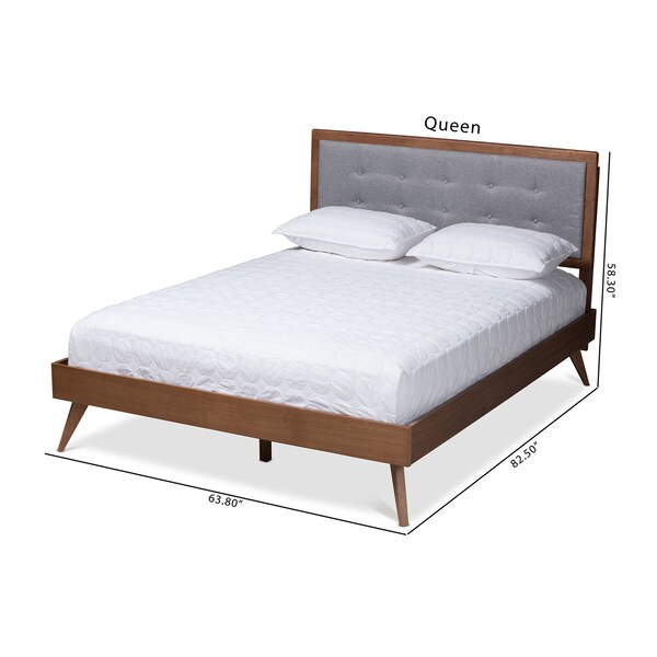 Baxton Studio Ines Light Grey Upholstered Walnut Finished King Size Platform Bed - 156-9409-9436