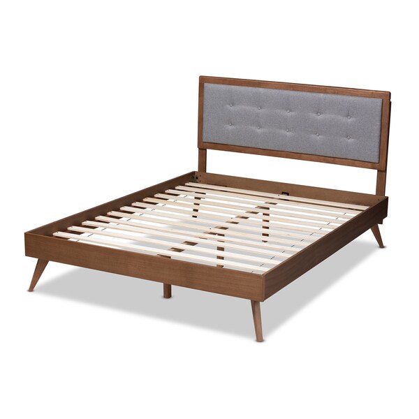 Baxton Studio Ines Light Grey Upholstered Walnut Finished King Size Platform Bed - 156-9409-9436