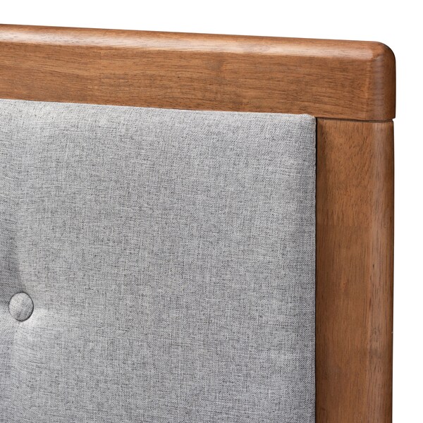 Baxton Studio Ines Light Grey Upholstered Walnut Finished King Size Platform Bed - 156-9409-9436