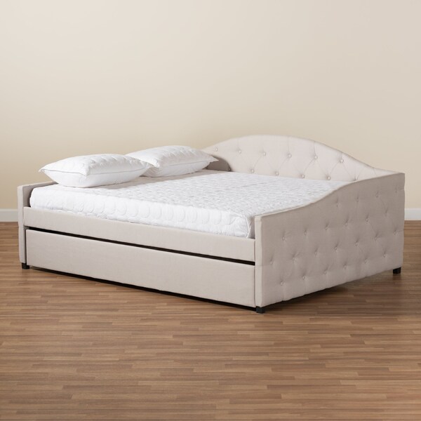 Baxton Studio Becker Modern and Contemporary Transitional Beige Fabric Queen Size Daybed with Trundle - 184-11091-ZORO