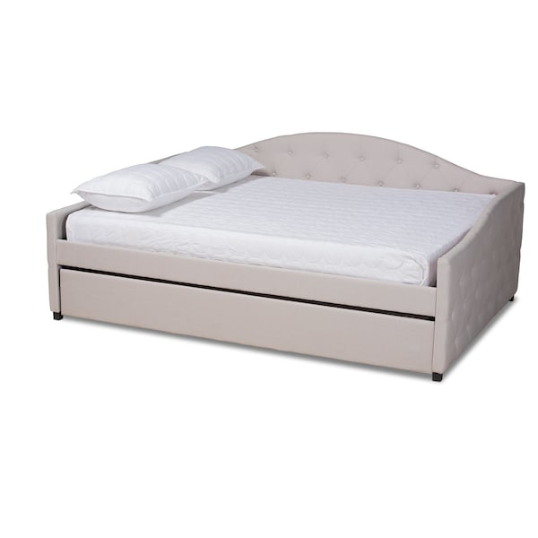 Baxton Studio Becker Modern and Contemporary Transitional Beige Fabric Queen Size Daybed with Trundle - 184-11091-ZORO