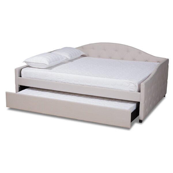 Baxton Studio Becker Modern and Contemporary Transitional Beige Fabric Queen Size Daybed with Trundle - 184-11091-ZORO