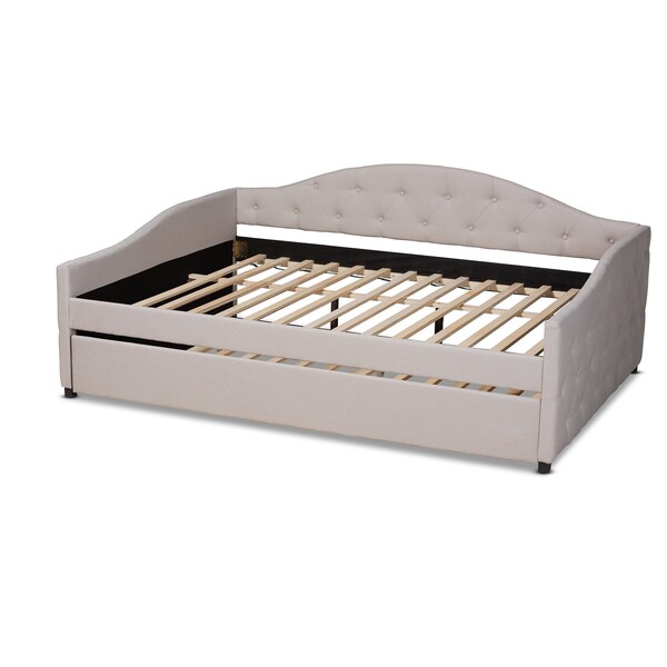 Baxton Studio Becker Modern and Contemporary Transitional Beige Fabric Queen Size Daybed with Trundle - 184-11091-ZORO