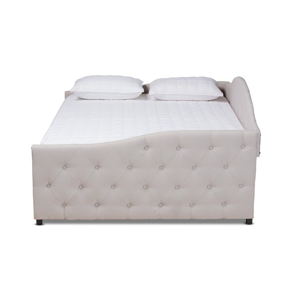 Baxton Studio Becker Modern and Contemporary Transitional Beige Fabric Queen Size Daybed with Trundle - 184-11091-ZORO