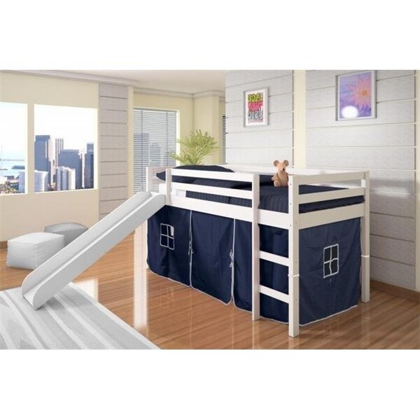 Pivot Direct Pivot Direct PD-750TW-B Twin Size Tent Loft with Slide & Slat-Kits Mattress Ready - White & Blue - PD_750TW_B