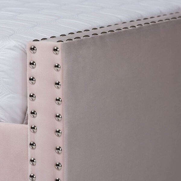 Baxton Studio Raphael Modern and Contemporary Pink Velvet Fabric Full Size Daybed with Trundle - 187-11482-ZORO